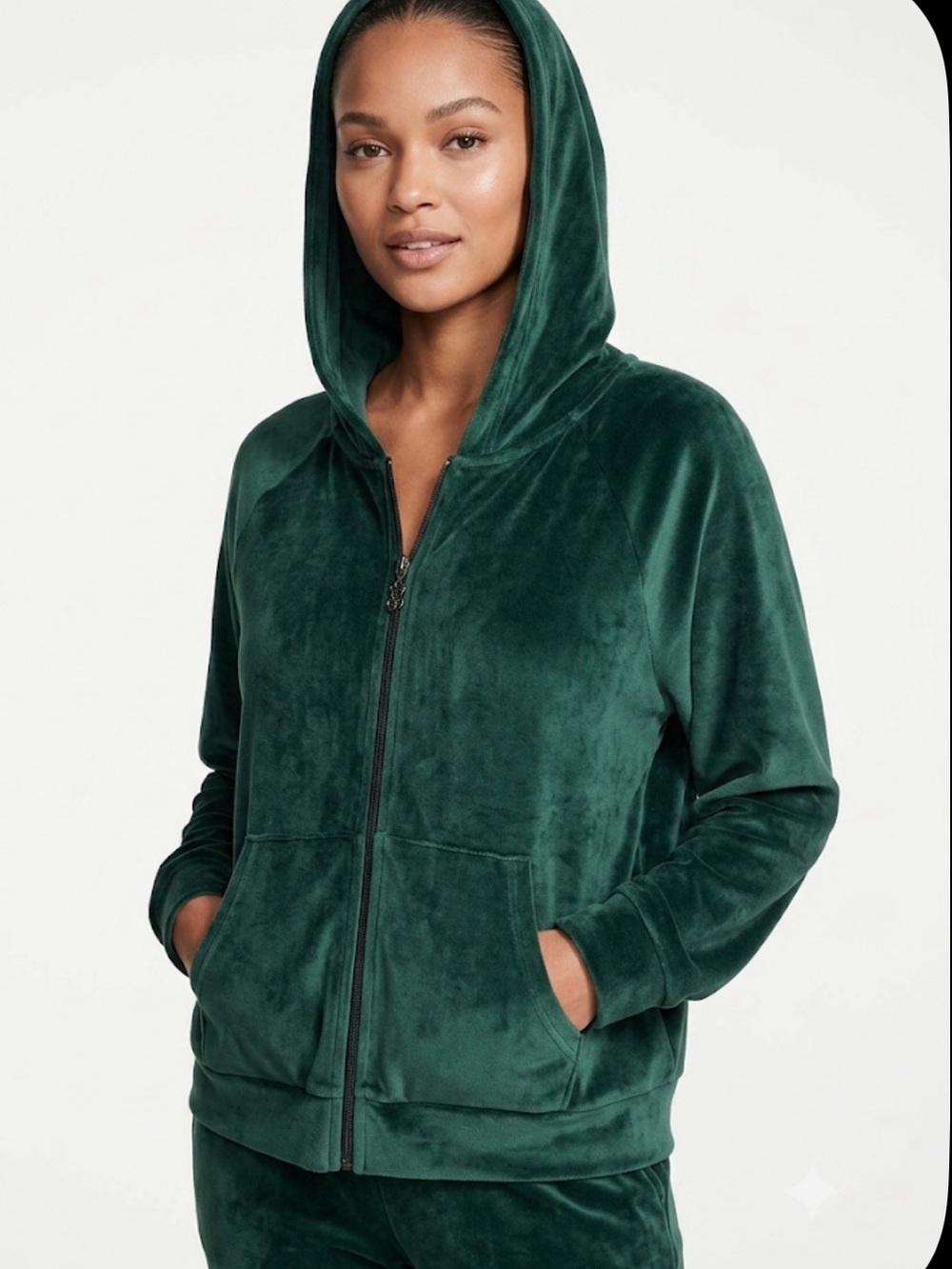 Victoria's Secret Deep Green Velour Zip Hoodie